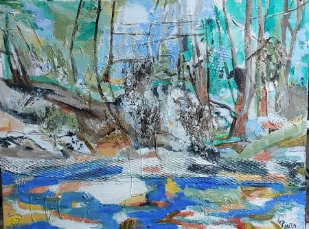 Akryl maleri abstrakt landskab af Mariann Jørgensen malet i 2026