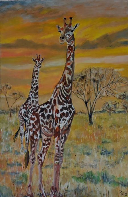 Akryl maleri giraffer på savannen af Mariann Jørgensen malet i 2026