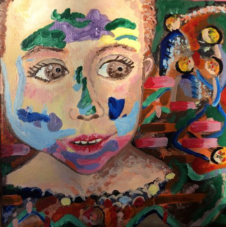 Blandede medier maleri Børn er fulde af farver af Stella Nybrud malet i 2024