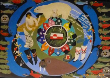 Akryl maleri Grønlandske værdier af Hannelore Rossenell malet i 2024