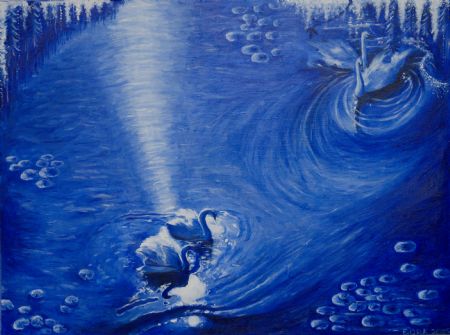 Akryl maleri Svaner i månelys af CraftedByEbba malet i 2025