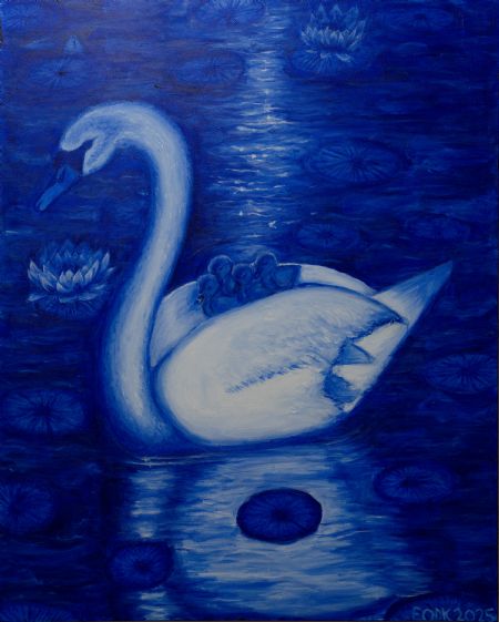 Akryl maleri Svane med unger af CraftedByEbba malet i 2025