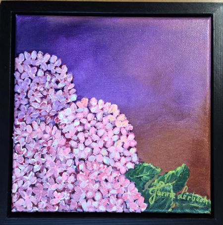 Akryl maleri Pink hortensia af Janne Lerbech malet i 