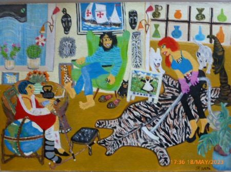 Akryl maleri Rengøring med stil-etter af Hanni Rossenell malet i 2023