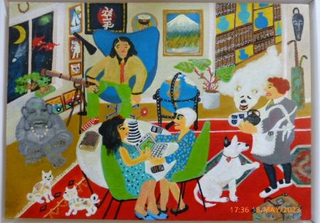 Akryl maleri Arvetanten på besøg af Hanni Rossenell malet i 2023