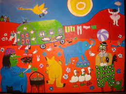 Akryl maleri Zirkus af Hanni Rossenell malet i 2010