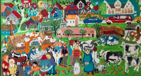 Akryl maleri By og land af Hanni Rossenell malet i 2018