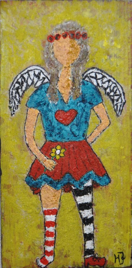 Blandede medier maleri Træklods 429. Kan hænge og stå. www.Galleri-HJ.dk af Helle Jensen malet i 