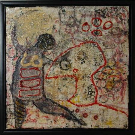 Blandede medier maleri Dans med mig.www.Galleri-HJ.dk af Helle Jensen malet i 