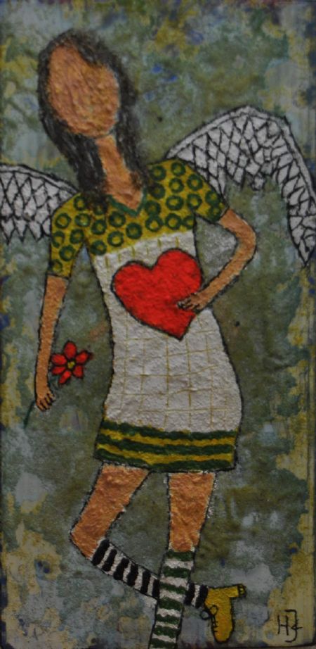 Blandede medier maleri Træklods 430. Kan hænge og stå. www.Galleri-HJ.dk af Helle Jensen malet i 