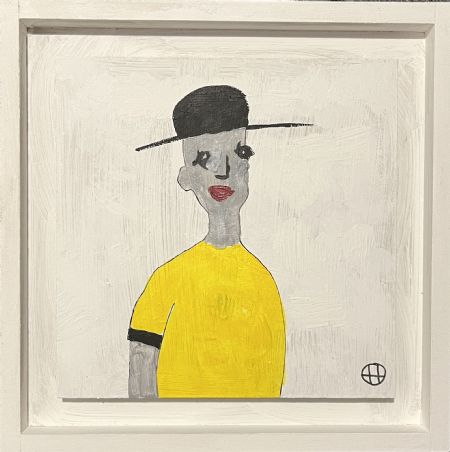 Akryl maleri Vildt lykkelig i gult! af Helle Olesen malet i 2026