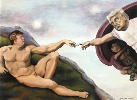 Akryl maleri The creation of Trump af Eva Vith Christensen malet i 2025