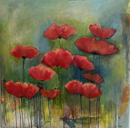 Akryl maleri Valmuer af Sonja Kristensen malet i 2025