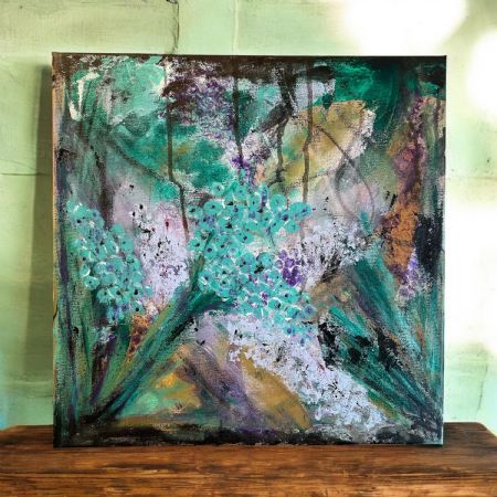 Akryl maleri Skovens Smagragd af Anna Grethe Søgaard malet i 2026