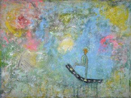 Blandede medier maleri Et skridt på vejen. www.Galleri-HJ.dk af Helle Jensen malet i 