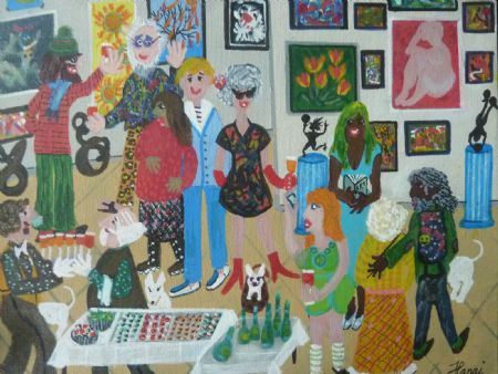 Akryl maleri Fernisering af Hanni Rossenell malet i 2025