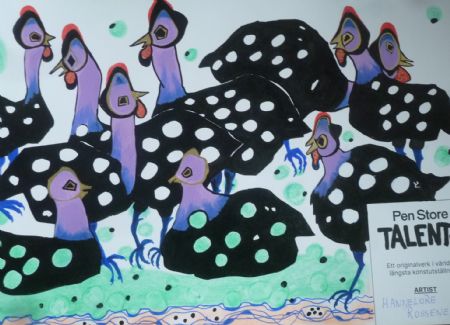 Akryl maleri Perlehøns af Hanni Rossenell malet i 2026