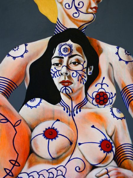 Olie maleri Porcelænspiger 1 af LARS KRÆMMER malet i 2018