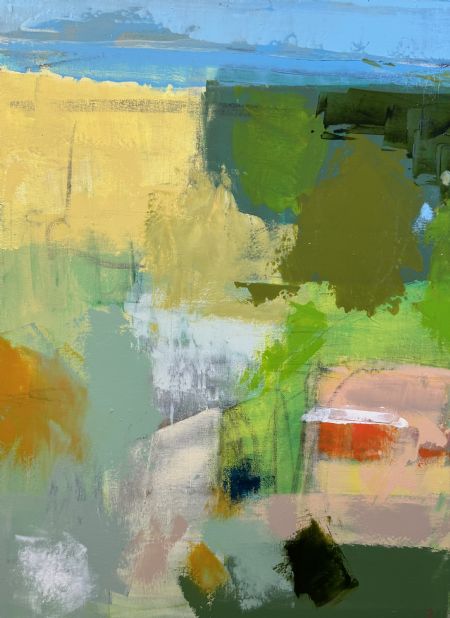 Akryl maleri Rød gård af Jørgen Jungersted malet i 2026