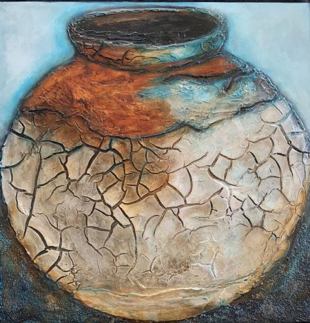 Blandede medier maleri Krukke 1 af Gudrun Anette Andersen malet i 2026