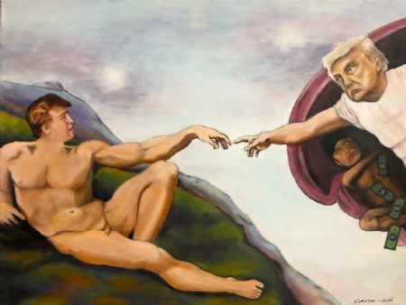 Akryl maleri The creation of Trump af Eva Vith Christensen malet i 2025