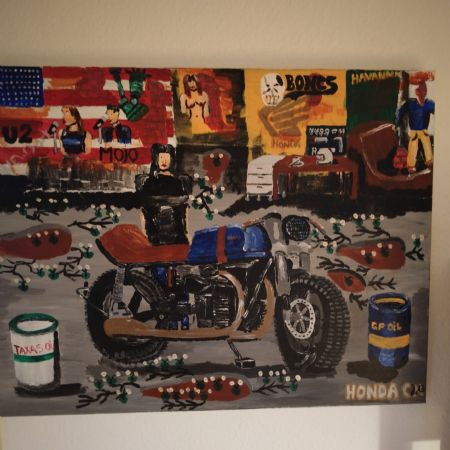 Akryl maleri Blå Honda af Jesper Orbesen malet i 2023