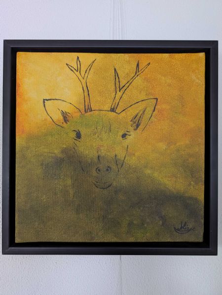 Akryl maleri Hjort i skjul af Mie Jensen malet i 2025