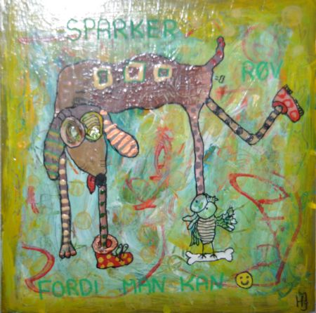 Blandede medier maleri Sparker røv, fordi man kan. Klods 340. af Helle Jensen malet i 2026