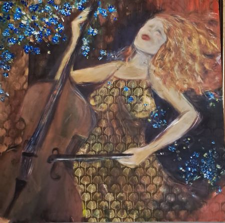 Akryl maleri Dame på stof.. af Bruun Falck malet i 2026