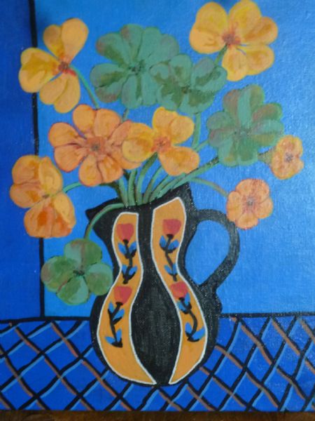 Akryl maleri Blomster i kande af Hanni Rossenell malet i 2026