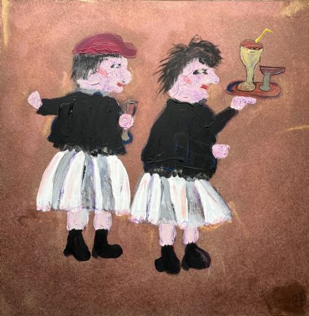 Akryl maleri Absolut sidste servering af Helle Olesen malet i 2026