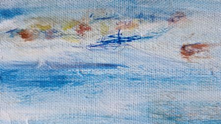 Akryl maleri 'Grønlandskyst no 2' af Aase Lind malet i 