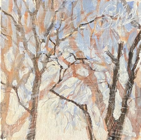 Akryl maleri November sol af Smilla Waast malet i 2025