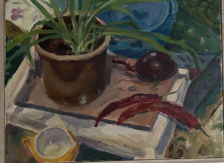 Akryl maleri Stilleben af helene Schoubye malet i 2010