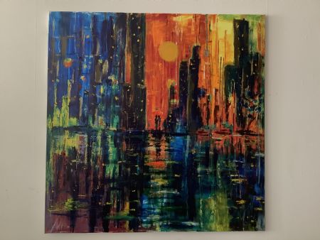 Blandede medier maleri Rainy city af Nicole Forup malet i 2025