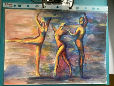 Blandede medier maleri Dancing af Nicole Forup malet i 2023