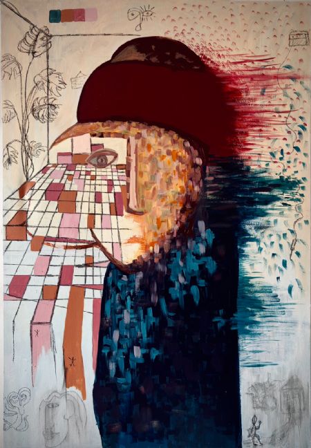 Blandede medier maleri Halvt eksisterende, udstillet. af Kasper-Emil Tornfeldt malet i 2026