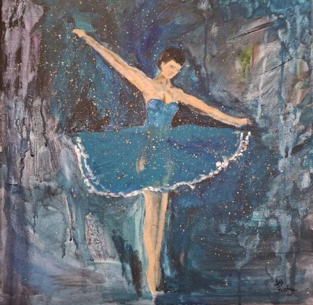 Akryl maleri blå ballerina af Inge Toft malet i 2026