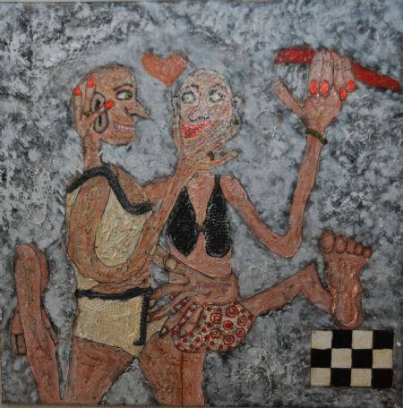 Blandede medier maleri Ska´ du ha pøls´ af Helle Jensen malet i 