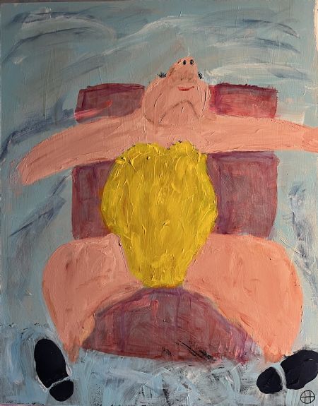 Akryl maleri Badenymfe af Helle Olesen malet i 2026