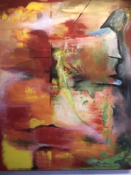 Akryl maleri Pigen i midten af Alice Øhlenschlæger hillman malet i 2026