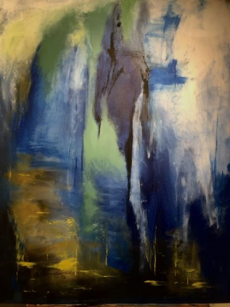 Akryl maleri Blåt landskab af Alice Øhlenschlæger hillman malet i 2026