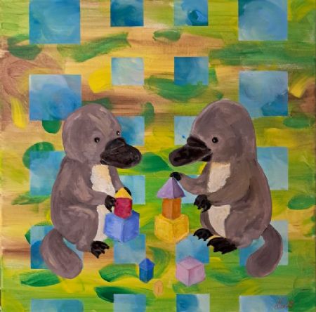 Blandede medier maleri Fællesskab af Christina Lind malet i 2025