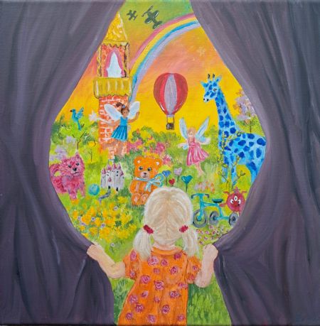 Olie maleri Eventyrhaven af Christina Lind malet i 2026