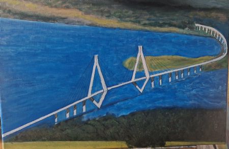 Akryl maleri Farøbroen af Sadedin Asanovski malet i 2026