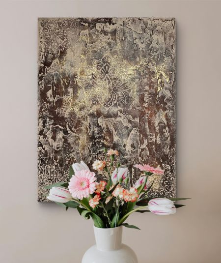 Blandede medier maleri Golden Earth 0125 af Nanett Niby malet i 2026