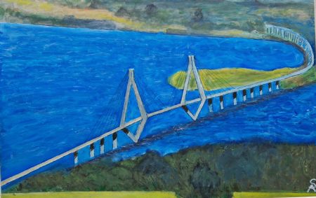 Akryl maleri Farøbroen af Sadedin Asanovski malet i 2026