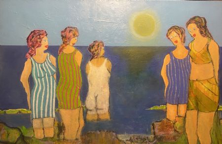 Akryl maleri Badenymfer af Henrik Diget Thomsen malet i 2026