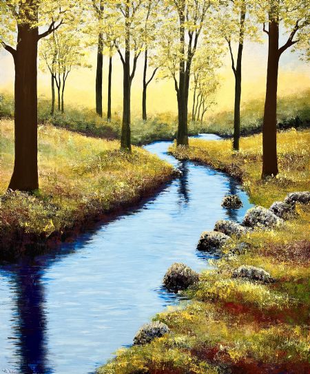 Akryl maleri Forår i skoven af Puk Josefine Krusenstjerna-Hafstrøm malet i 2023