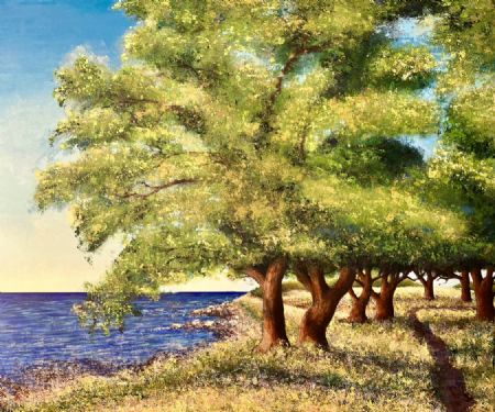 Akryl maleri Ud i det blå af Puk Josefine Krusenstjerna-Hafstrøm malet i 2023